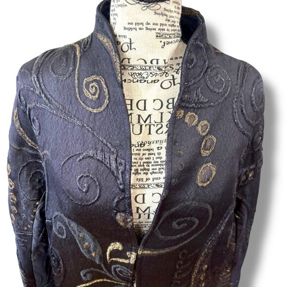 Lafayette 148 Size 12 L Black Embroidered Metallic Evening Jacket - Picture 2 of 8